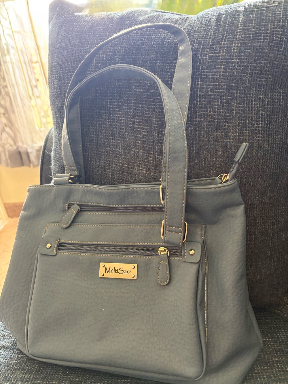 MultiSac Slate-Blue Shoulder Bag with Front Zip Pockets